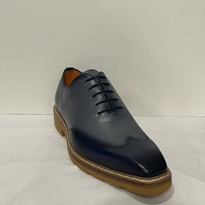 Mezlan shoes Wingtip navy/gray leather calf Oxford light